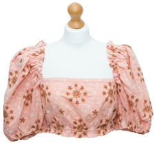 Zara Floral Cotton mix Embroidered  Summer Square neck Holiday Top Size S #B1
