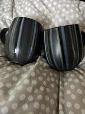 2  Denby Black Jet Stripes Mugs Green Grey In Great Condition