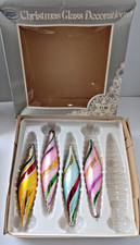 Vintage Glass Christmas Glitter Teardrop Bauble Decorations x 4 Boots Germany