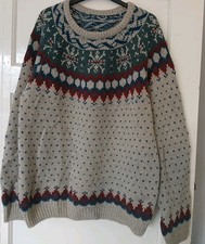Vintage Nordic Fairisle Icelandic Yoke Cottagecore  Fisherman Jumper Sz L