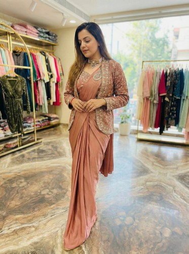 Stitched lehenga saree with - stitched,
