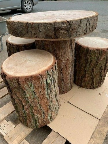 Rustic log garden table and