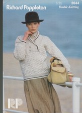 Richard Poppleton DK Knitting Women Cable shawl collar Jumper Pattern Booklet