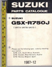 SUZUKI GSXR750 J,GSXR750J SLINGSHOT 1988 ORIGINAL FACTORY PARTS CATALOGUE