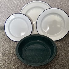3 Enamel Plates & Enamel Bowl