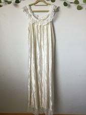 Ladies Vintage Cream Silky Night Dress, Nighty, Nightie, Long, Lace Trim, OS