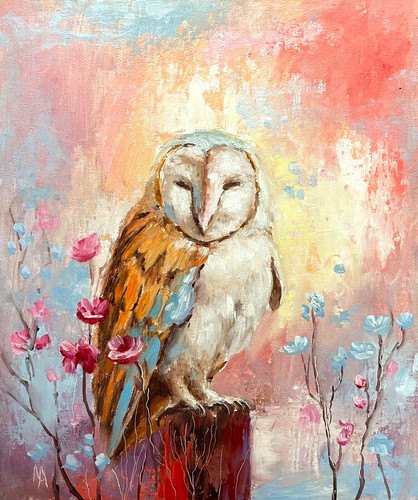 Owl fantasy oil painting - , on