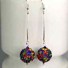 GLITTER BALL EARRINGS Disco crystal bar drop silver luxury kawaii disco