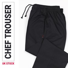Black CHEF TROUSER Elasticated Waist Catering restaurent Kitchen pub workwear UK