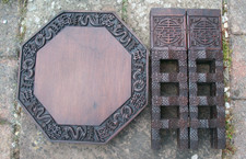 BEAUTIFULLY CARVED OCTAGONAL CHINESE  ANTIQUE   FOLDING  SIDE TABLE
