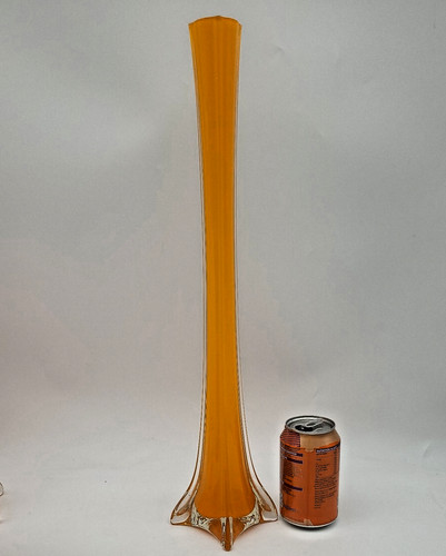 Tall art glass orange clear - /,