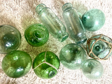 Rare Lot of 10 Antique Japanese Glass Fishing Floats Round & Cylinder – Imperfec