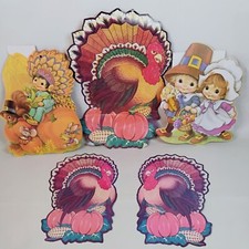 5 Vintage Die Cuts Autumn Thanksgiving Fall Die Cut Eureka Turkey &  Pilgrims