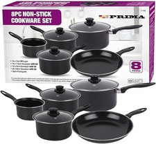 8pc Cookware Set with a Glass Lids & Handle Carbon Steel Non Stick Cooking Pans