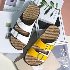 MENS MEMORY FOAM LEATHER SUMMER WALKING FLIP FLOPS SLIDERS MULES SANDALS SIZE