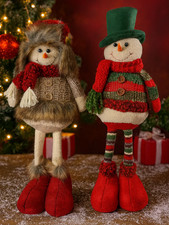 Festive Mr & Mrs Snowman Plush Standing Ornaments Xmas Gift Winter Decorations