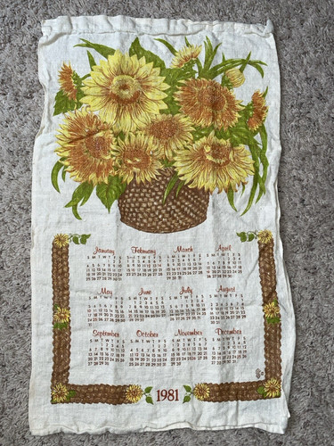 1981 linen cloth dishtowel - linen,