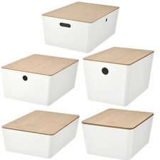IKEA KUGGIS Box with Lid White/Bamboo Storage Organiser Bin All Sizes Available
