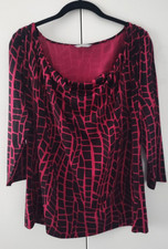 M&S Ladies Cerise Pink & Black Stretchy Draped Neck Top - Size 14