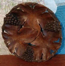 Vintage French RUEF Pressed Wooden Fruit Bowl Grapes Vines