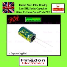 22uF 450V Low ESR Electrolytic Capacitor 105 deg Radial 20.6 x 13.2mm 5mm Pitch