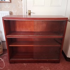 Vintage Wooden Bookcase Retro Display Cabinet Glass Sliding Doors