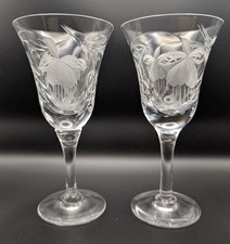 Pair of Royal Brierley Fuchsia Cut Wine / Port Crystal Glasses 5 1/2"