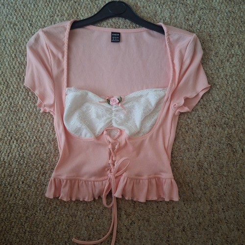 Size pink lace crop - lace, cute