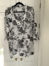 Phase Eight Ladies Top Size 16, White & Grey Linen With Ladder Embroidery Detail