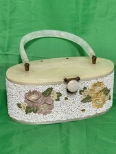Vintage 1950's Lucite Handbag Purse with Beaded Floral Design
