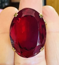 Vtg Signed West Germany Red Glass Gold Tone Twisted Rope Ring Old Stock Adj.