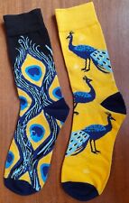 Novelty Peacock Socks Bird Pheasant Peafowl Iridescent Tail Feather Eye Yellow
