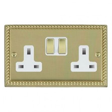 Rope Edge Georgian Polished Brass 2 Gang 13A DP Switched Socket WH Cheriton
