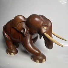 VINTAGE LARGE AFRICAN WOODEN ELEPHANT SCULPTURE Hand Carved ORIGINAL Heavy