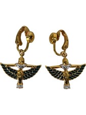 Vintage Ciro Egyptian Clip-On Earrings Gold Winged Design