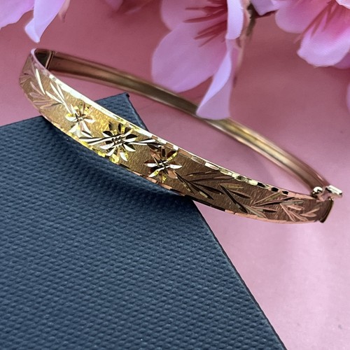 9ct gold diamond cut hinged - gold,