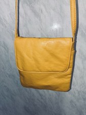 Ladies Mustard 100% Italian Leather Flap Messenger Across The Body Bag