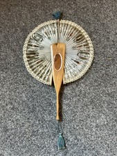 Antique ?Sorrento Olive Wood Folding Hand Fan And Mirror Concertina Pullout