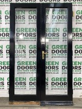 THIN NARROW FRENCH DOORS WOODEN EXTERNAL EXTERIOR DOUBLE GLAZED USED BLACK