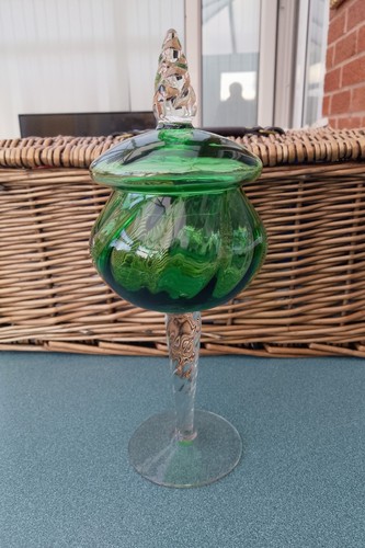 Green glass apothecary jar - green,