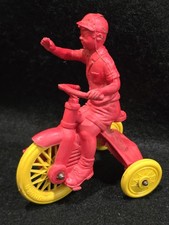 Vintage Auburn Rubber Toy Child On Tricycle-Red w/Yellow Wheels @92