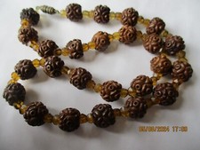 ANTIQUE CHINESE CARVED NUT SEED HEDIAO  NECKLACE ,44 CM  , 25 BEADS in TOTAL
