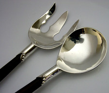 LARGE BEAUTIFUL MEXICAN STERLING SILVER SALAD SERVERS c1980 ARTS & CRAFTS