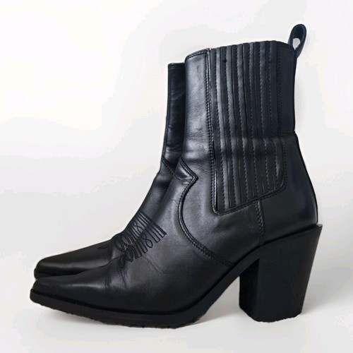 Zara black leather cowboy - black,