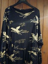 Biba Black & Gold Foil Pretty Crane  Bird Floral Dress Size 12 Party Season.