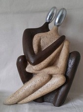 Vintage MCM Ceramic & Chrome 'Hermosa' Entwined Couple Sculpture - 34cm H