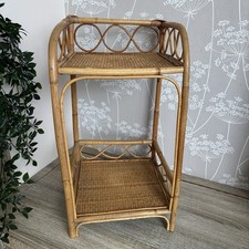 Vintage Bamboo & Rattan Two Tier Side Table Plant Stand Boho 