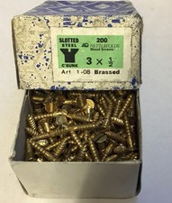 1/2” X 3 BRASSED STEEl COUNTERSUNK HEAD SLOTTED WOOD SCREWS,1 Box 200 Old Stock