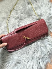 Burgundy Textured Leather Shoulder Bag with Gold Chain Strap for Women