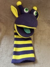 The Puppet Company Sockette Rupert Yellow Purple Hand Puppet Striped Squeaky